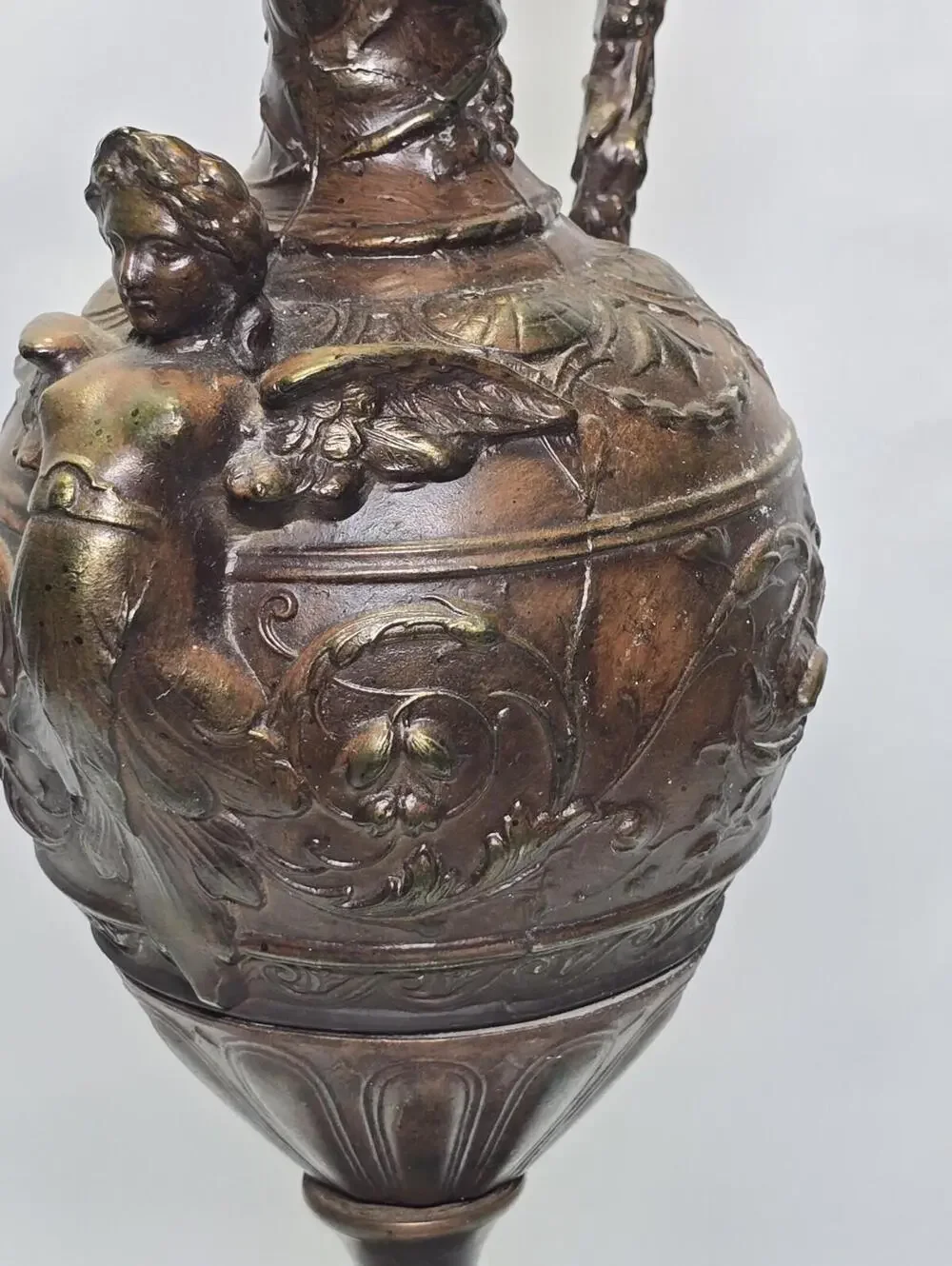 Grand Tour Style Bronze Figural Ewer Lamp Red Marble Base Heavy 29
